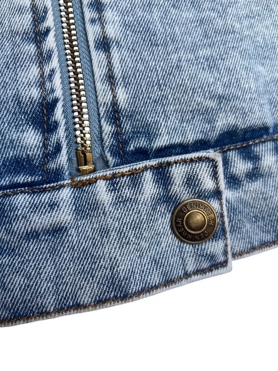 Cropped Acid Wash Denim Moto Jacket Blue L 100% Cotton - Picture 6 of 9